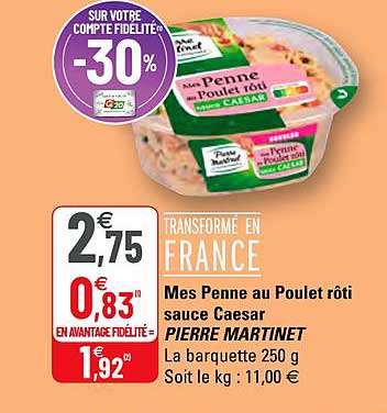 mes penne au poulet rôti sauce caesar pierre martinet