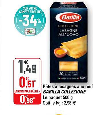 Pâtes à Lasagnes Aux œuf Barilla Collezione