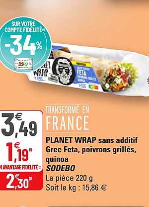 planet wrap sans additif grec feta, poivrons grillés, quinoa sodebo
