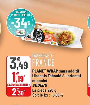 planet wrap sans additif libanais taboulé à l'oriental et poulet sodebo