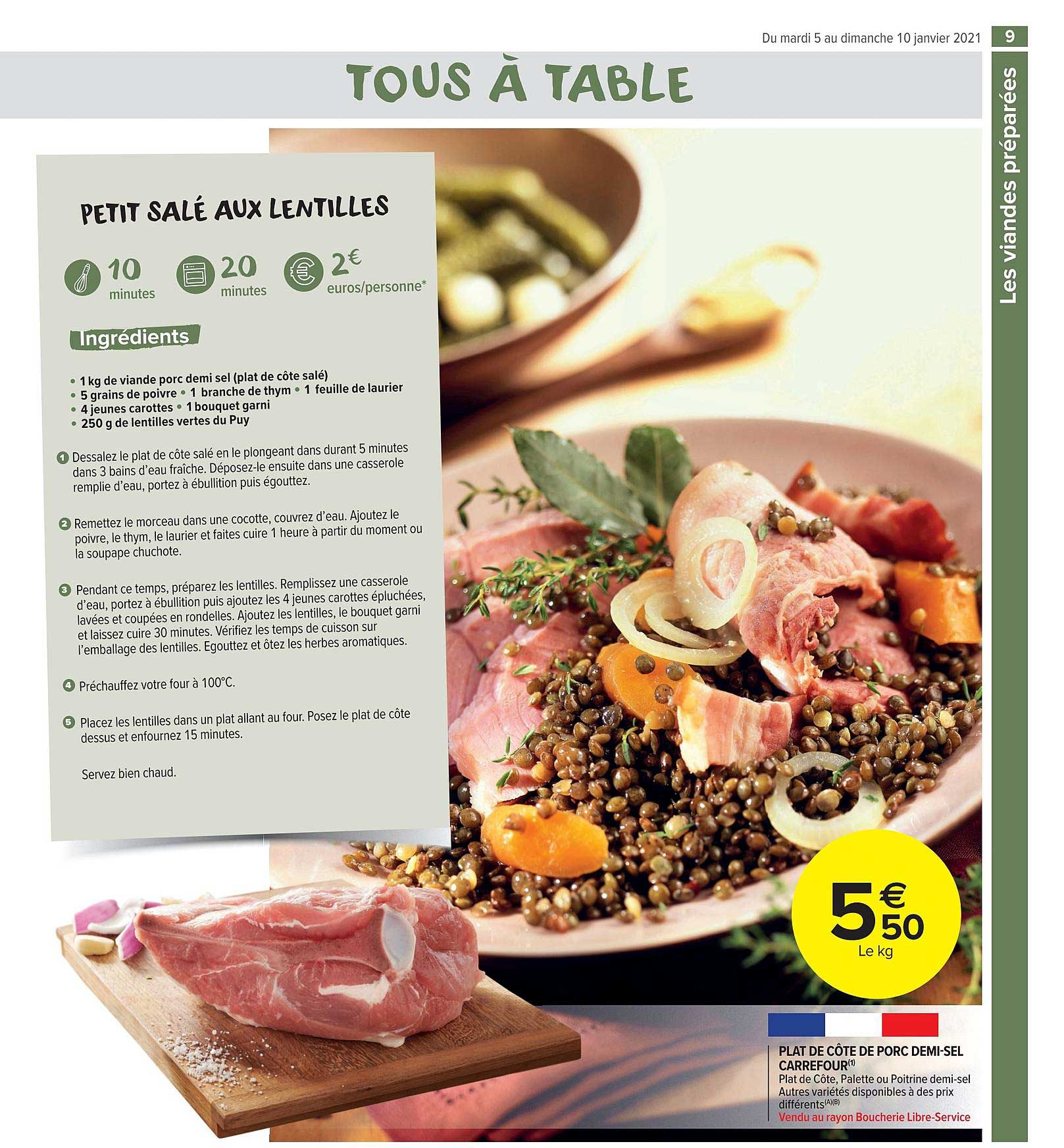 plat de côte de porc demi-sel carrefour