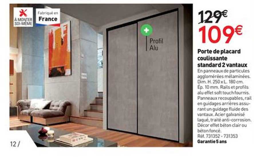 porte de placard coulissante standard 2 vantaux