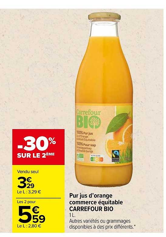 pur jus d'orange commerce équitable carrefour bio