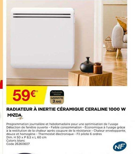 Radiateur à Inertie Céramique Ceraline 1000 W Mazda