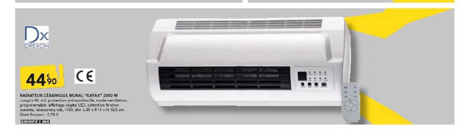 radiateur céramique mural "kayak" 2000 w drexon