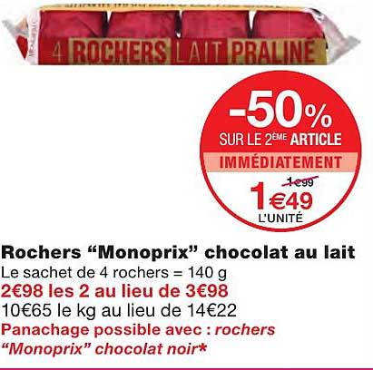 Rochers "monoprix" Chocolat Au Lait