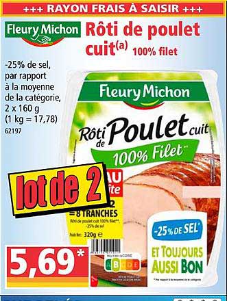 rôti de poulet cuit 100% filet fleury michon