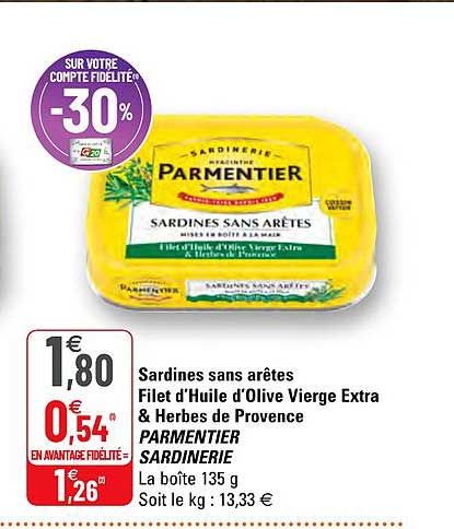 sardines sans arêtes filet d'huile d'olive vierge extra & herbes de provence parmentier sardinerie