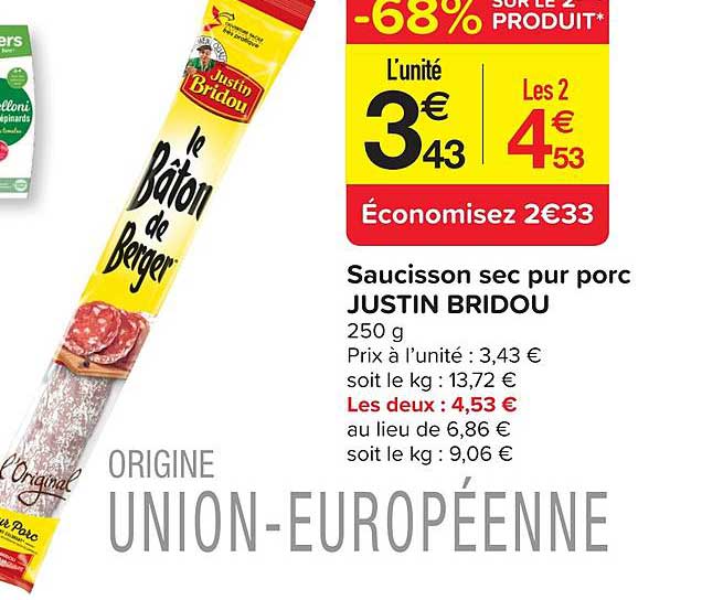 saucisson sec pur porc justin bridou