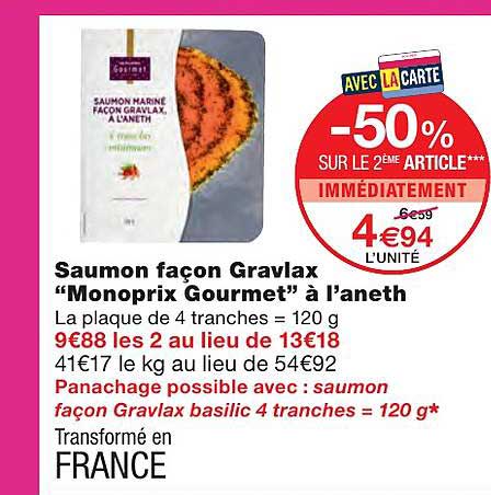 saumon façon gravlax "monoprix gourmet" à l'aneth