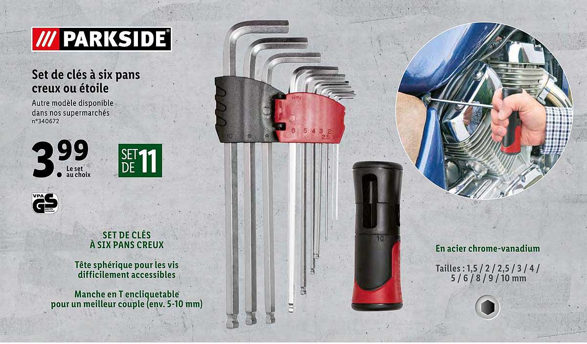 set de clés à six pans creux ou étoile parkside