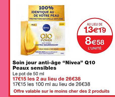 soin jour anti-âge "nivea" q10 peaux sensibles