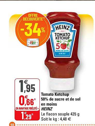 tomato ketchup 50% de sucre et de sel en moins heinz