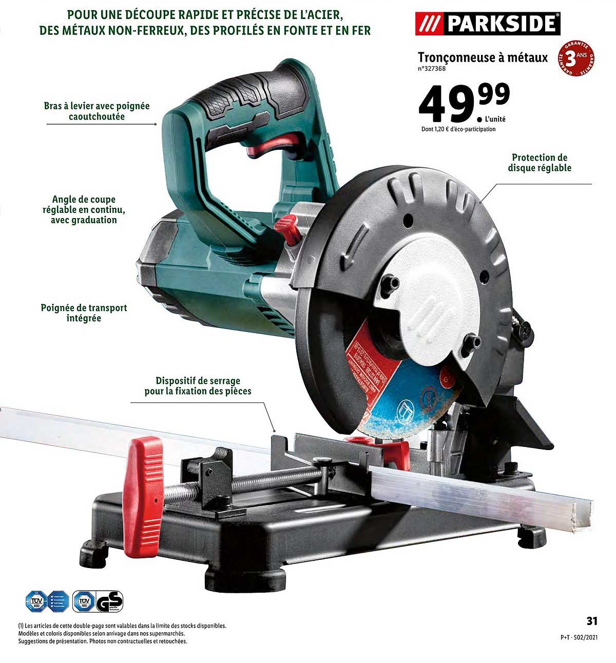 tronçonneuse à métaux parkside