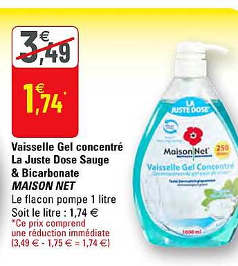 vaisselle gel concentré la juste dose sauge & bicarbonate maison net