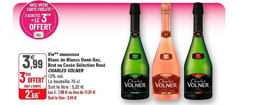 vin mousseux blanc de blancs demi-sec brut ou cuvée sélection rosé charles volner