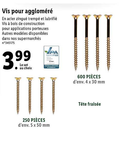 vis pour aggloméré vpa certified