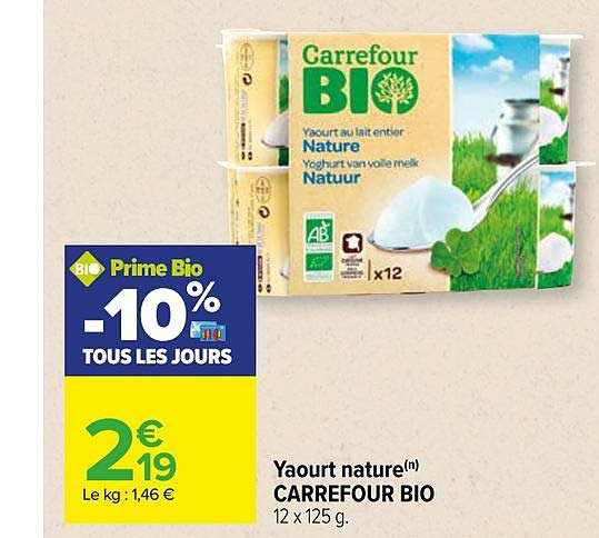Yaourt Nature Carrefour Bio
