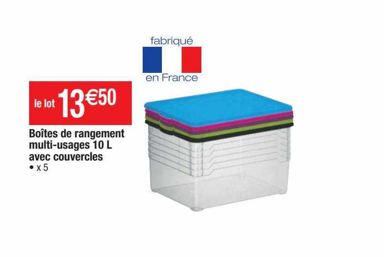 boîtes de rangement multi-usages 10l avec couvercles