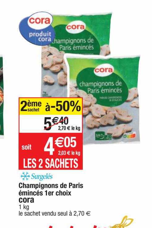 champignons de paris émincés 1er choix cora