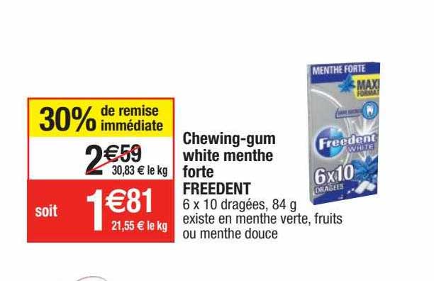 chewing-gum white menthe forte freedent