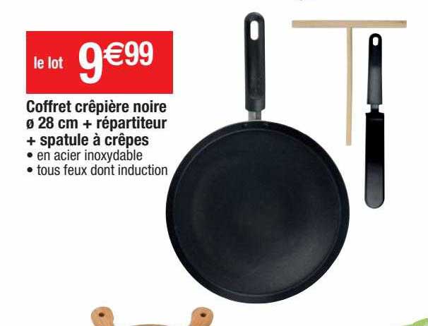 coffret crêpière noire ø 28 cm + répartiteur + spatule à crêpes