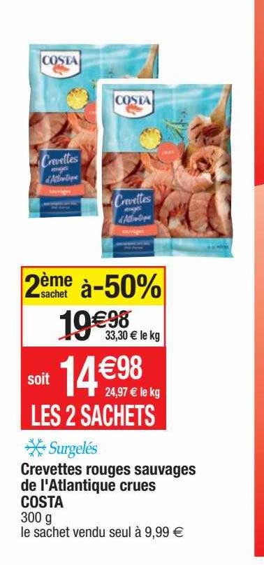 crevettes rouges sauvages de l'atlantique crues costa