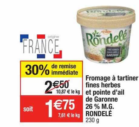 fromage à tartiner fines herbes et pointe d'ail de garonne rondelé