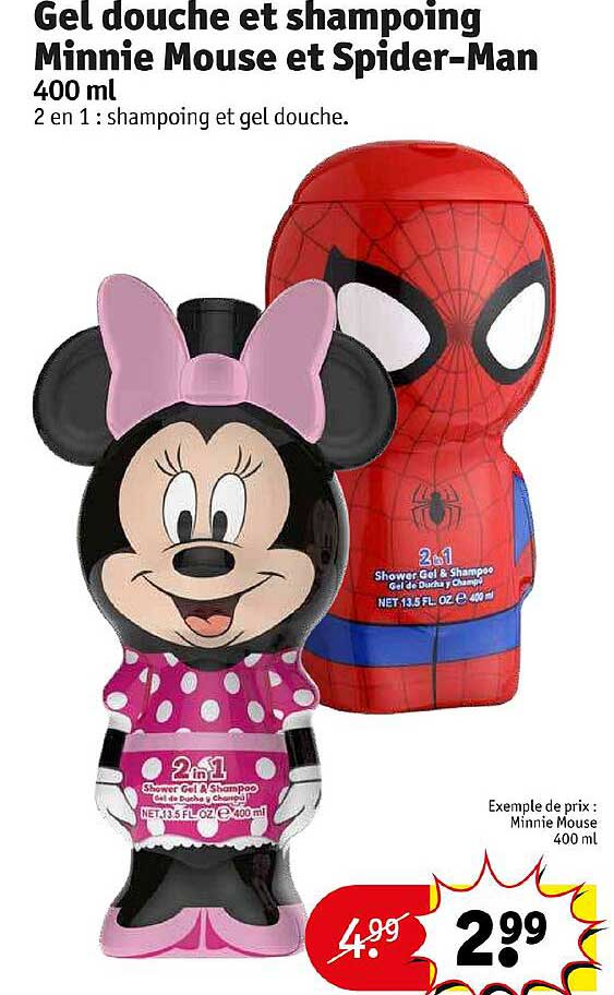 gel douche et shampoing minnie mouse et spider-man