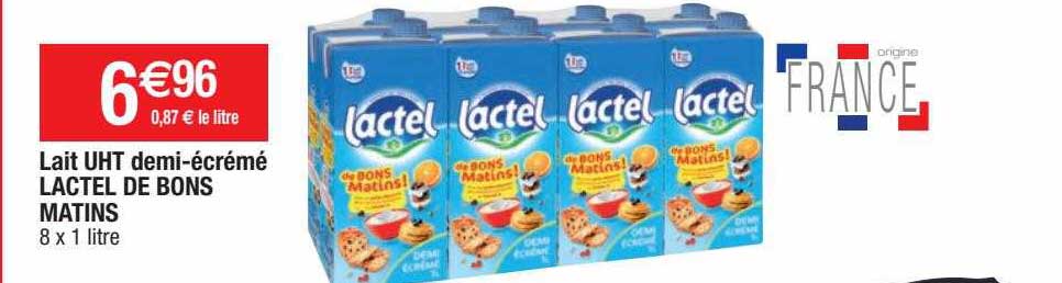 lait uht demi-écrémé lactel de bons matins