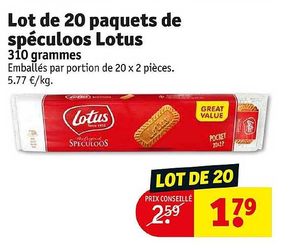 lot de 20 paquets de spéculoos lotus