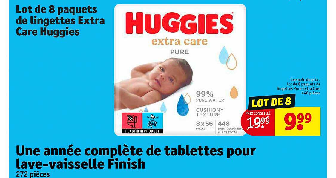 lot de 8 paquets de lingettes extra care huggies
