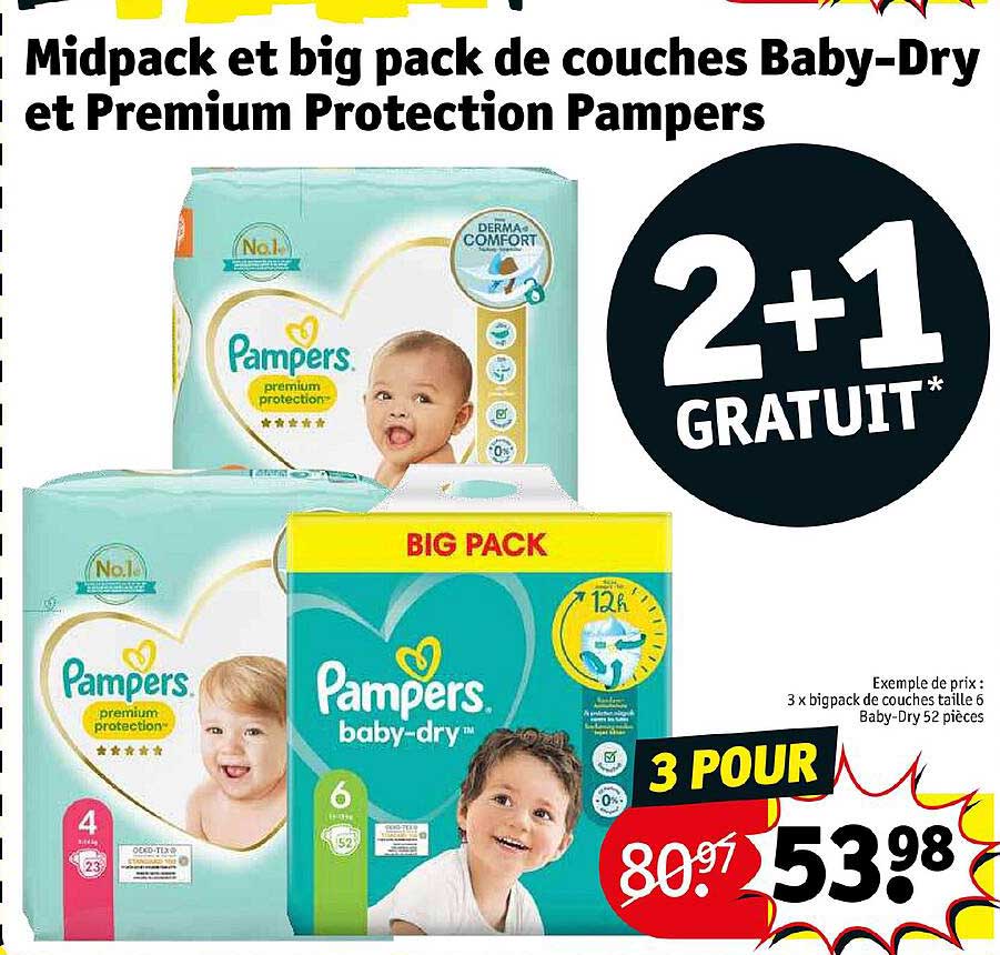 midpack et big pack de couches baby-dry et premium protection pampers