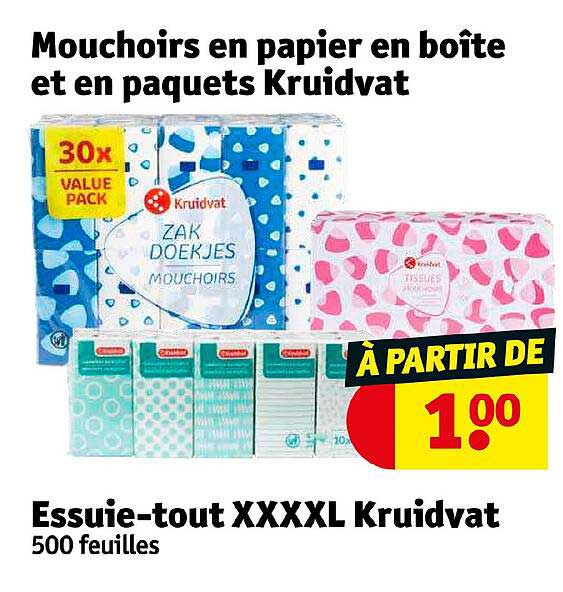 mouchoirs en papier en boîte et en paquets kruidvat