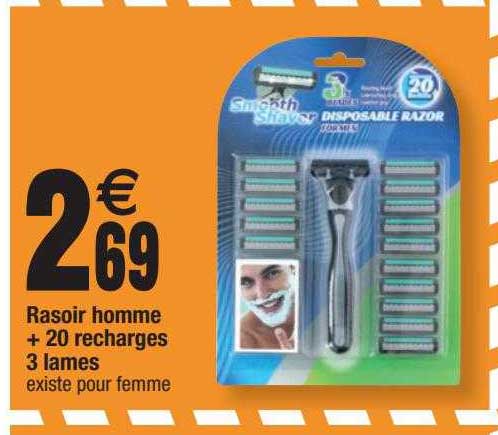 rasoir homme + 20 recharges 3 lames smooth shaver