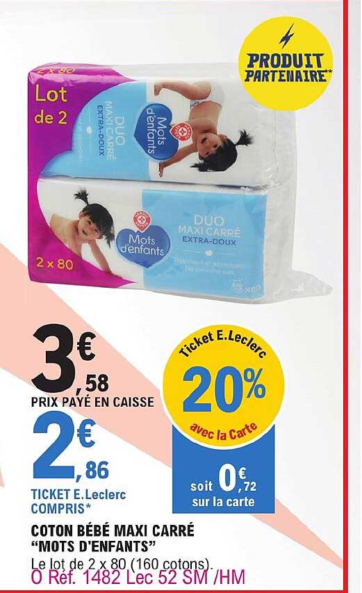 coton bébé maxi carré "mots d'enfants"