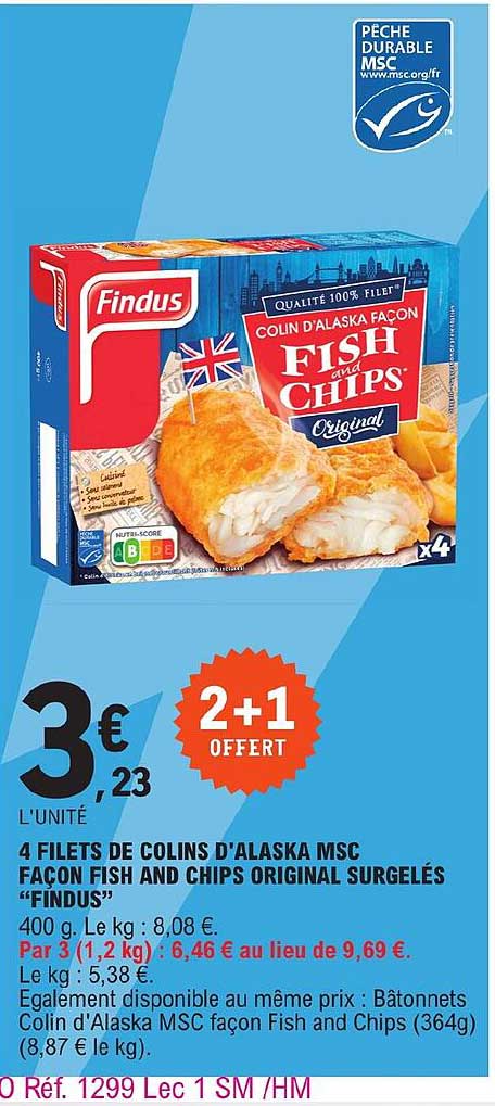 4 filets de colins d'alaska msc façon fish and chips original surgelés "findus"