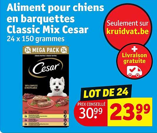 aliment pour chiens en barquettes classic mix cesar