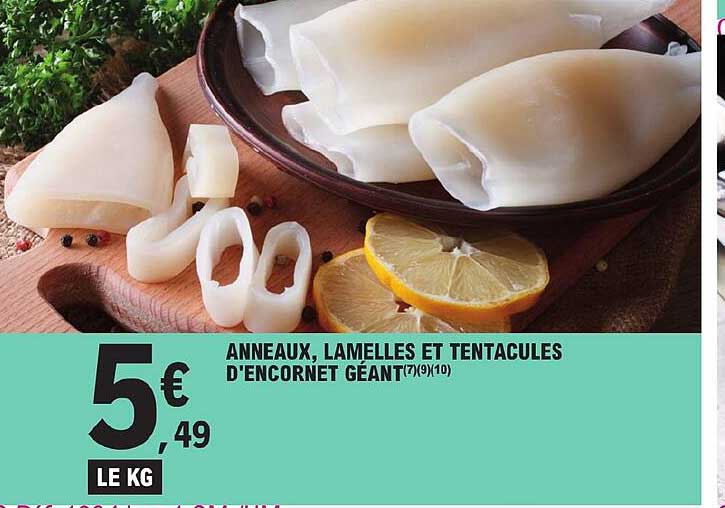 anneaux, lamelles et tentacules d'encornet géant