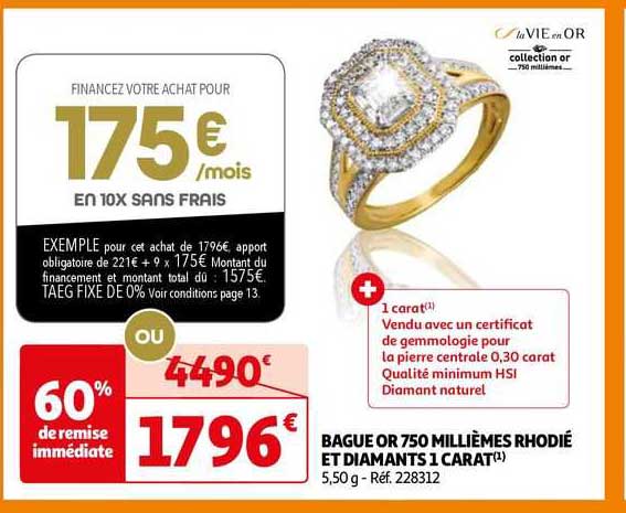 bague or 750 millièmes rhodié et diamants 1 carat la vie en or