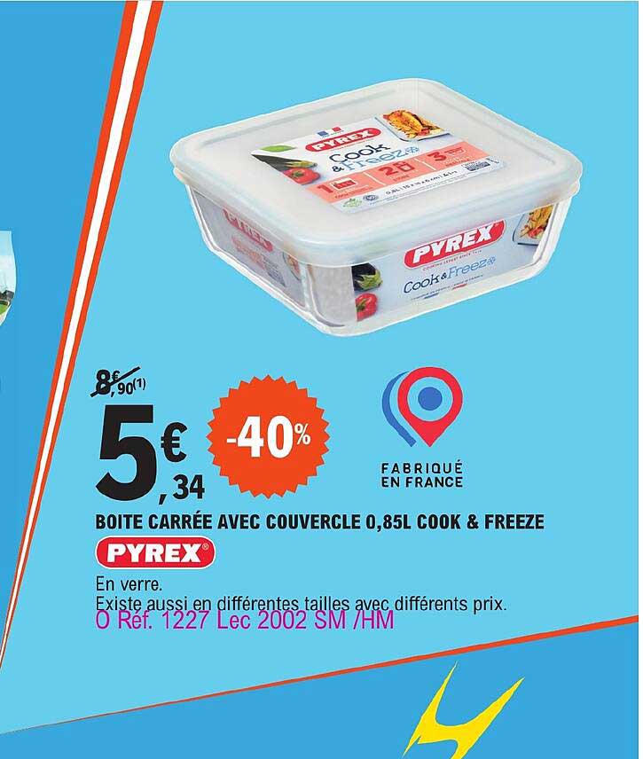 boîte carrée avec couvercle 0,85 l cook & freeze pyrex