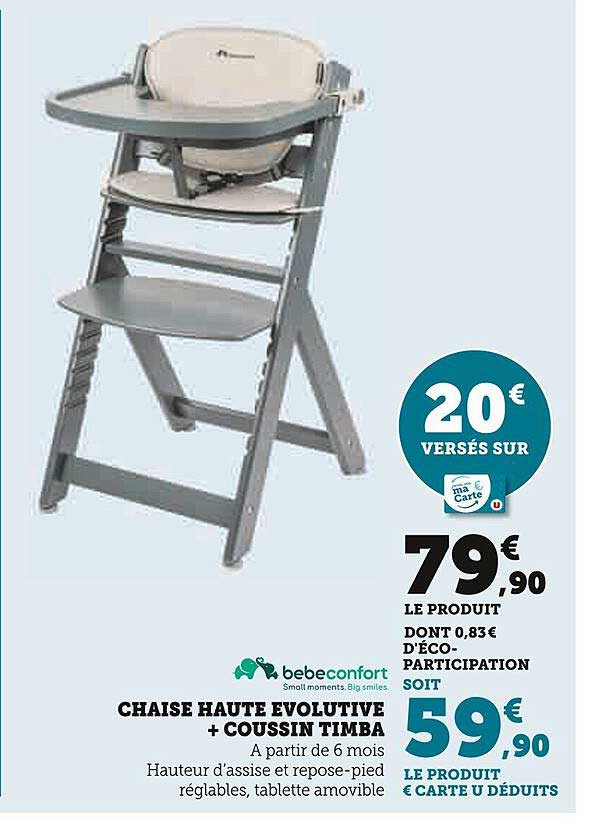 chaise haute évolutive + coussin timba bebeconfort
