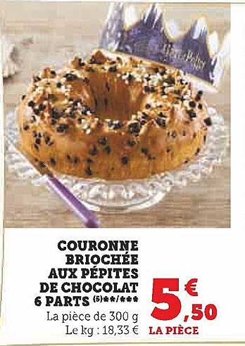 couronne briochée aux pépites de chocolat 6 parts