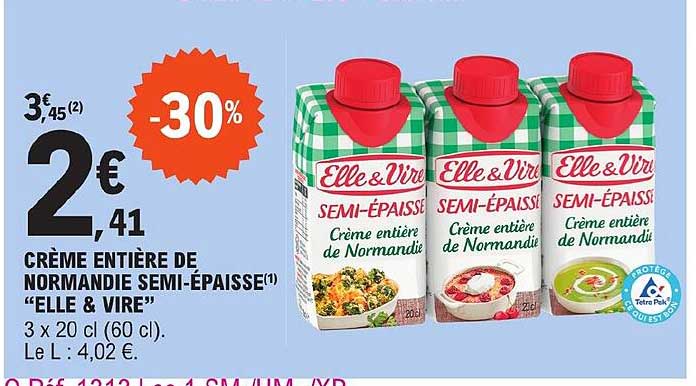 crème entière de normandie semi-épaisse "elle & vire"