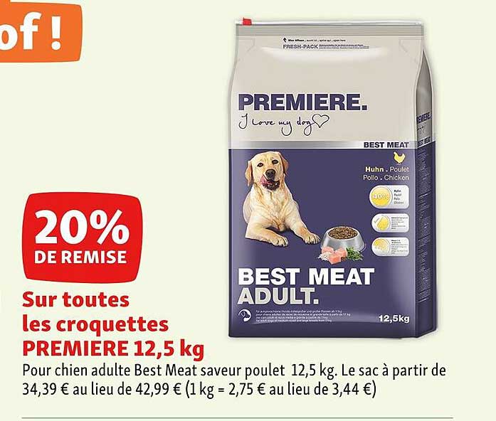 croquettes première pour chien adulte best meat saveur poulet