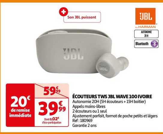 écouteurs tws jbl wave 100 ivoire