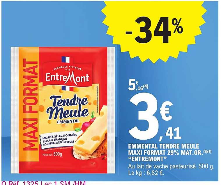 emmental tendre meule maxi format 29% mat.gr. "entremont"