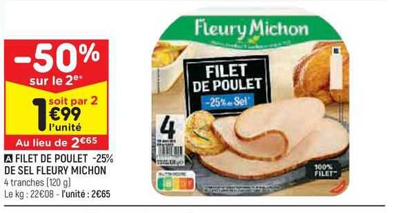 filet de poulet -25% de sel fleury michon