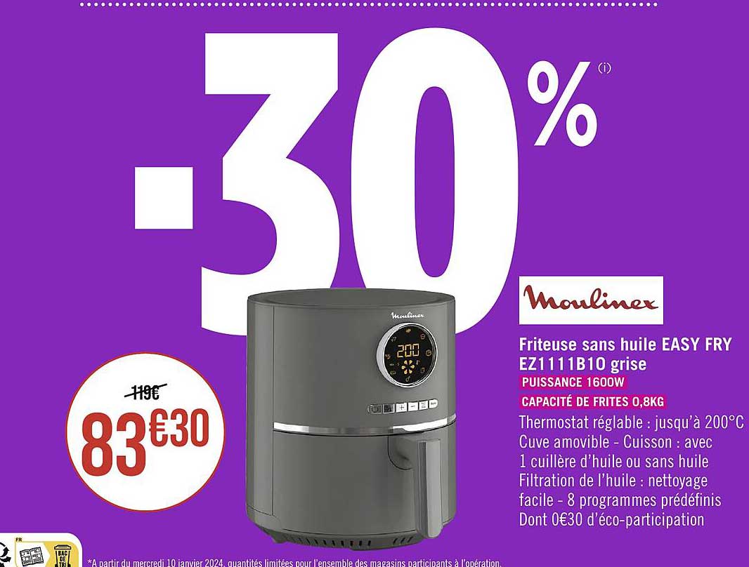 friteuse sans huile easy fry ez1111b10 grise moulinex