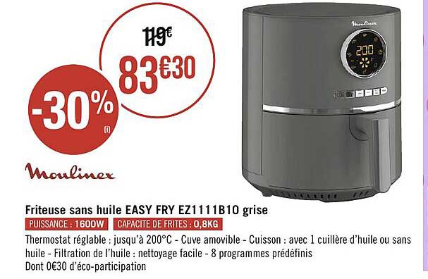 friteuse sans huile easy fry ez1111b10 grise moulinex